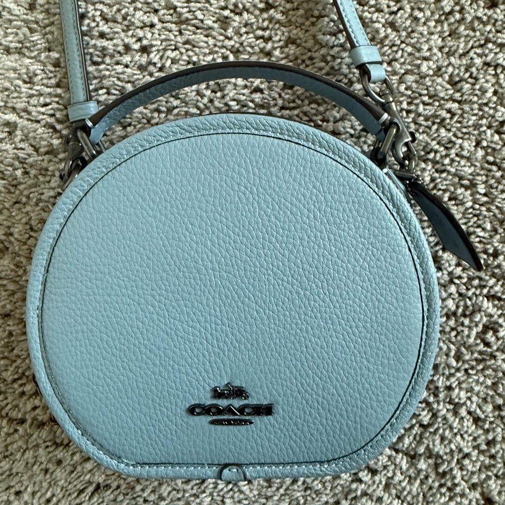 Coach Pebble Leather Round Crossbody Bag in Light Blue